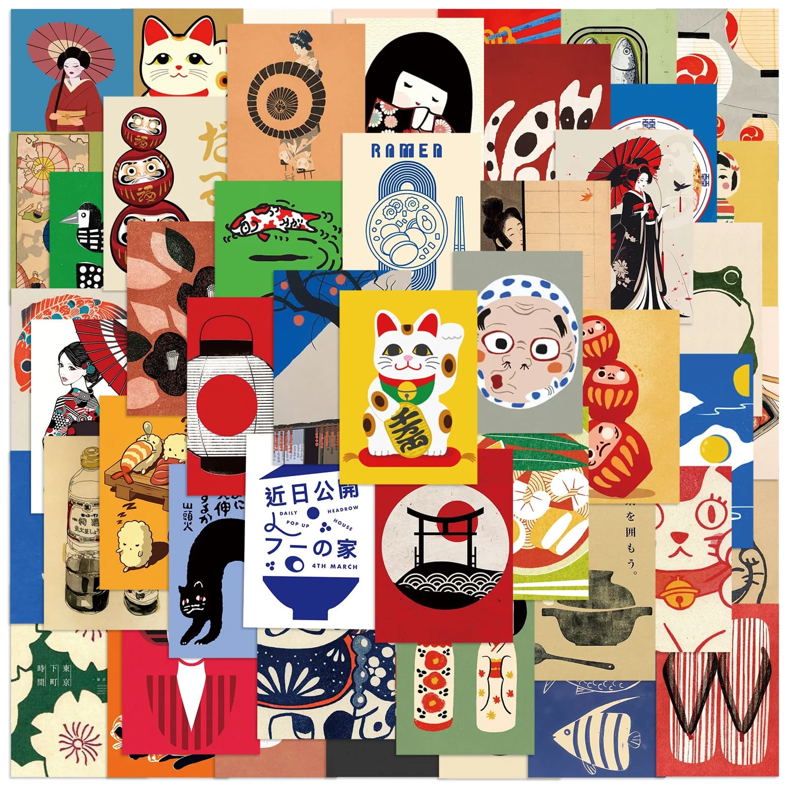 Autocollants d'affiche de Style japonais, 50 pièces, autocollants décoratifs imperméables pour réfrigérateur, coque de téléphone, Skateboard, ordinateur portable